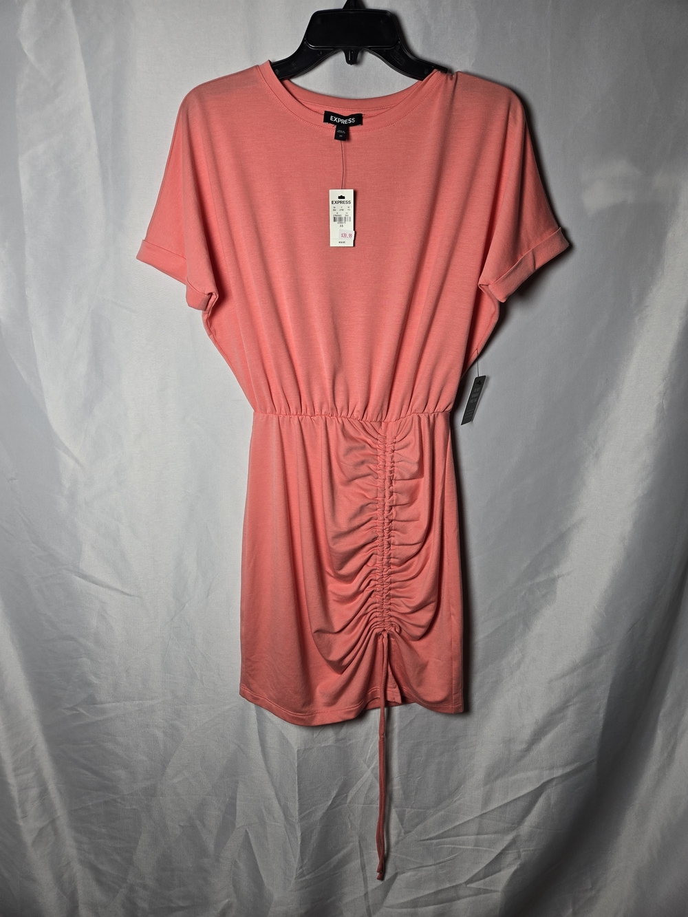 Express Coral Ruched Drawstring Mini Dress